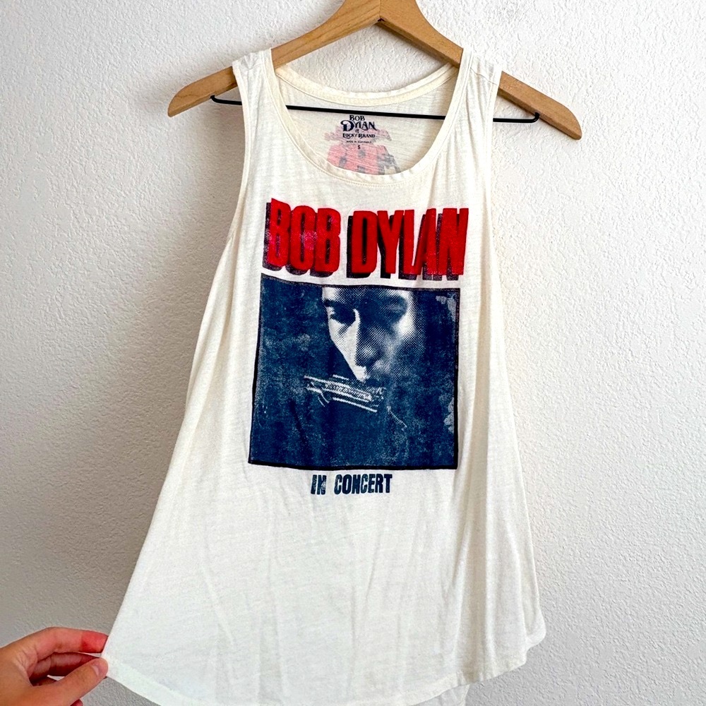 Lucky Brand White Bob Dylan Graphic Tank Top